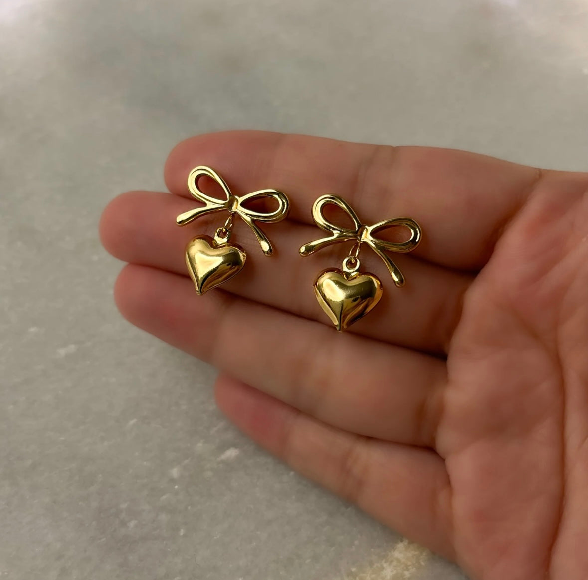 Gold-Toned Bow-Mance Heart Drop Coquette Aesthetic Earrings for Women Fashion | Chic Accessories for Women Ear Tops Fashion Jewellery Bow Earrings for Girls Stylish | Chunky Chic Golden Earrings