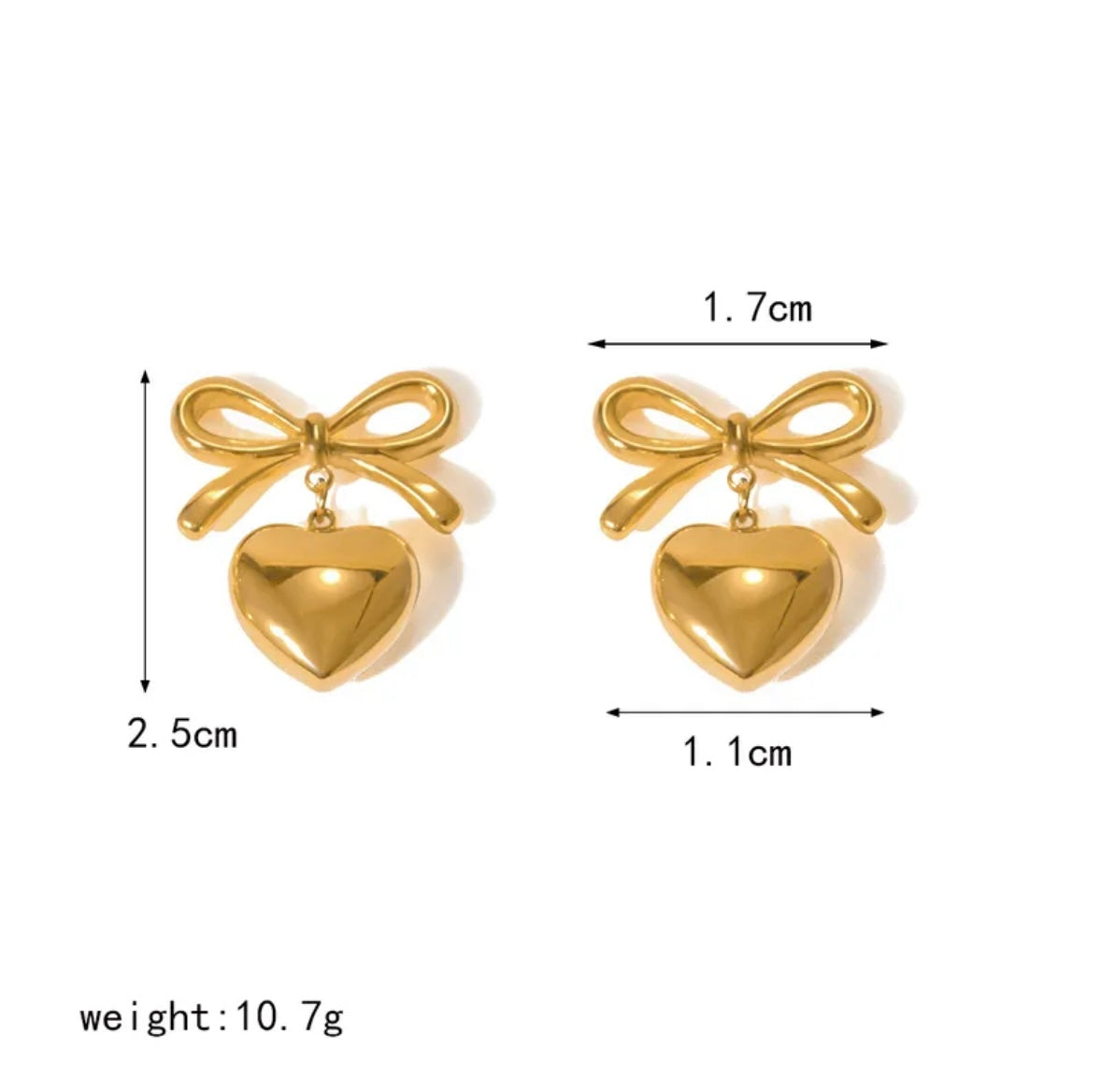 Gold-Toned Bow-Mance Heart Drop Coquette Aesthetic Earrings for Women Fashion | Chic Accessories for Women Ear Tops Fashion Jewellery Bow Earrings for Girls Stylish | Chunky Chic Golden Earrings